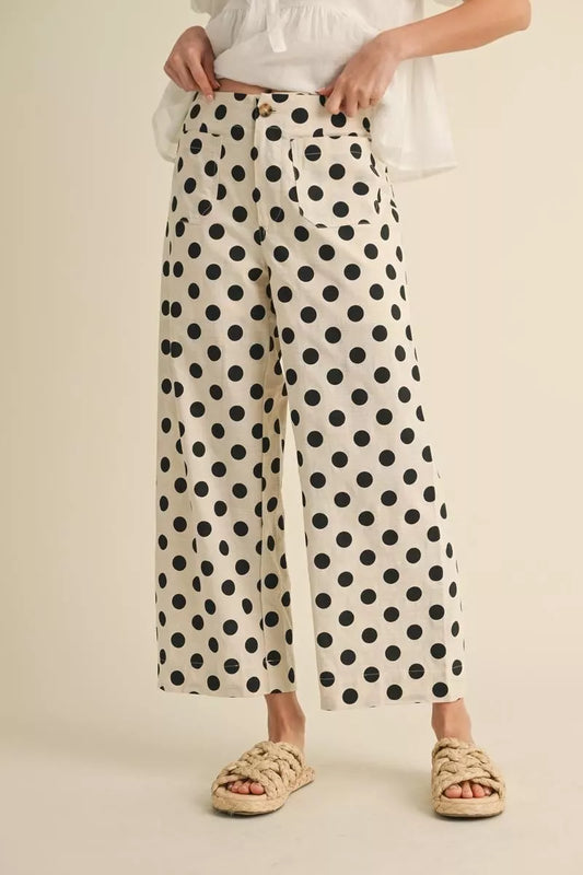 Ladies Poka Dot Print Wide Leg Pants by JODIFL - Black