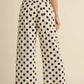 Ladies Poka Dot Print Wide Leg Pants by JODIFL - Black
