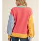 Ladies Jodifl Drop Shoulder Color Block Merry Sweater With Pearl Accent