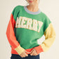 Ladies Jodifl Drop Shoulder Color Block Merry Sweater With Pearl Accent