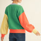 Ladies Jodifl Drop Shoulder Color Block Merry Sweater With Pearl Accent