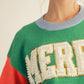 Ladies Jodifl Drop Shoulder Color Block Merry Sweater With Pearl Accent