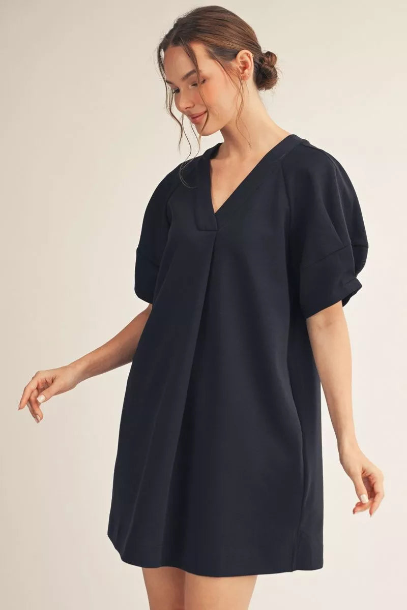 Ladies Drop Shoulder Puff Sleeve Shift Dress by JODIFL - Navy