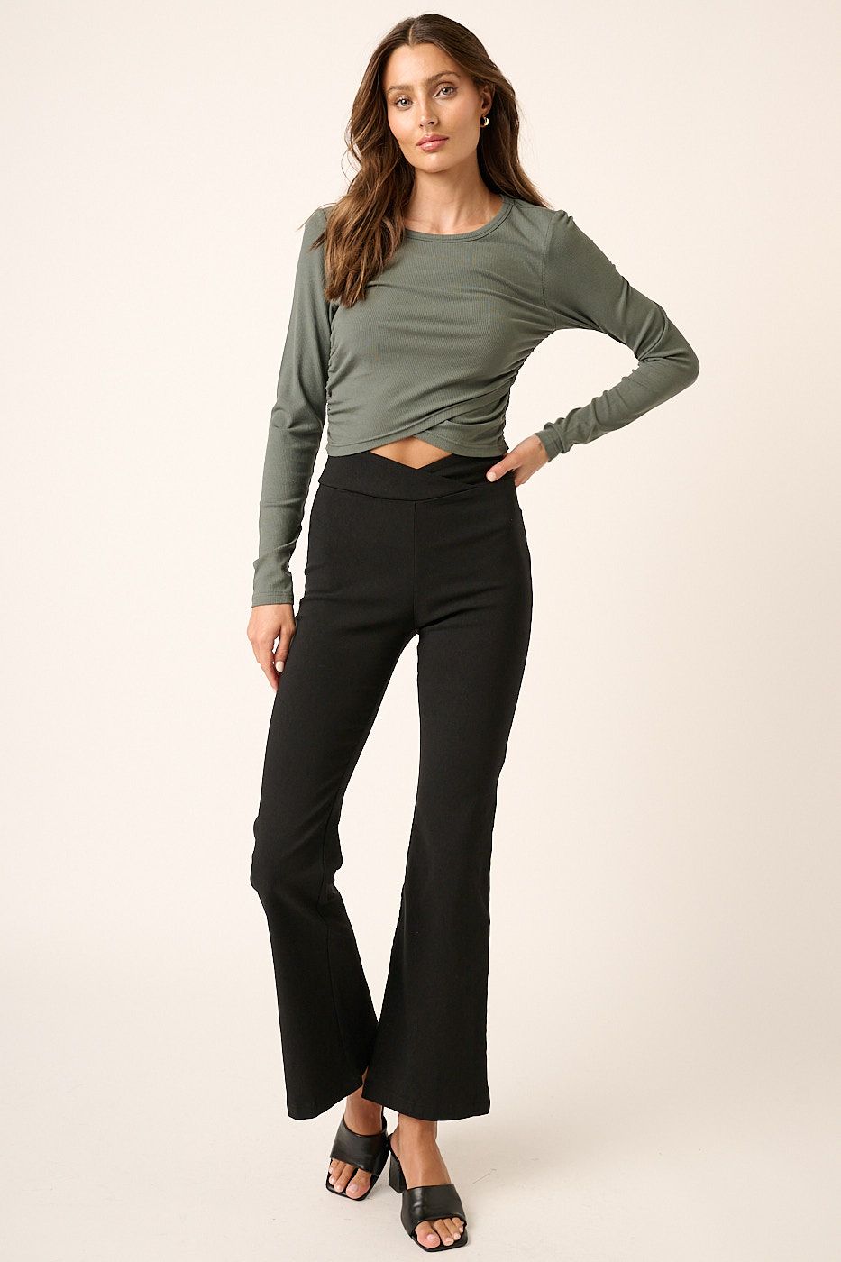 Ladies Surplice V Waist Flare Leg Pants by Mittoshop