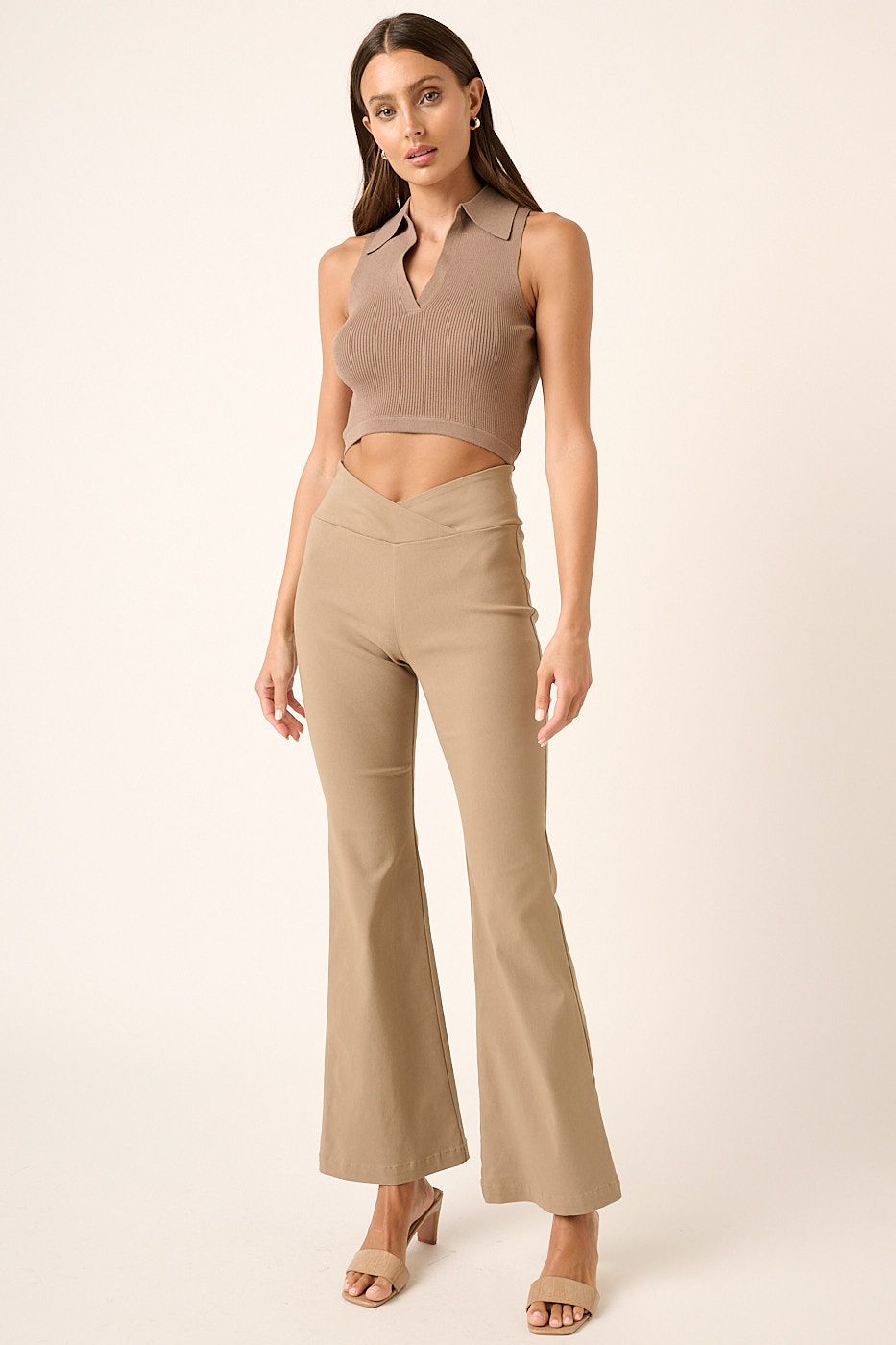 Ladies Surplice V Waist Flare Leg Pants by Mittoshop