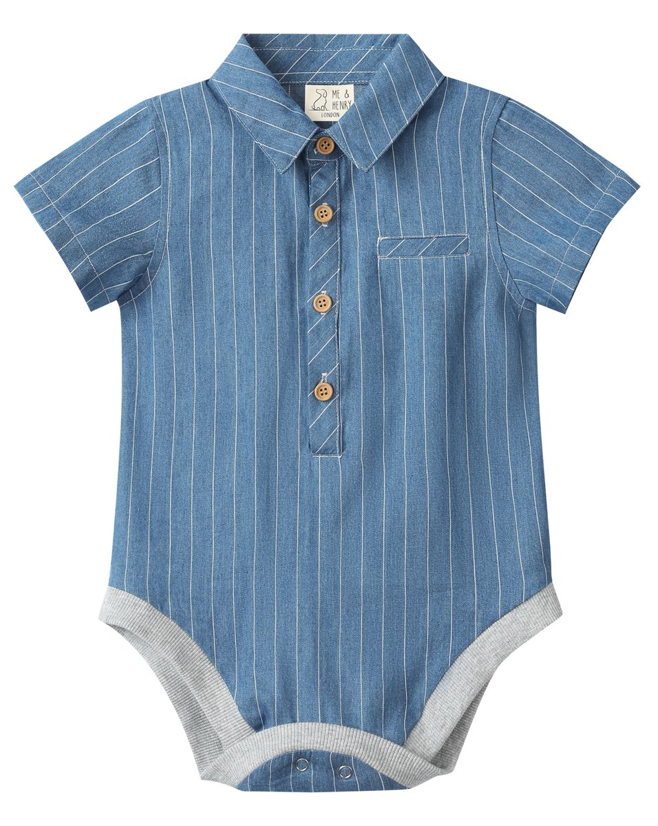 Boys Helford Dark Chambray Stripe Woven Onesie by Me & Henry