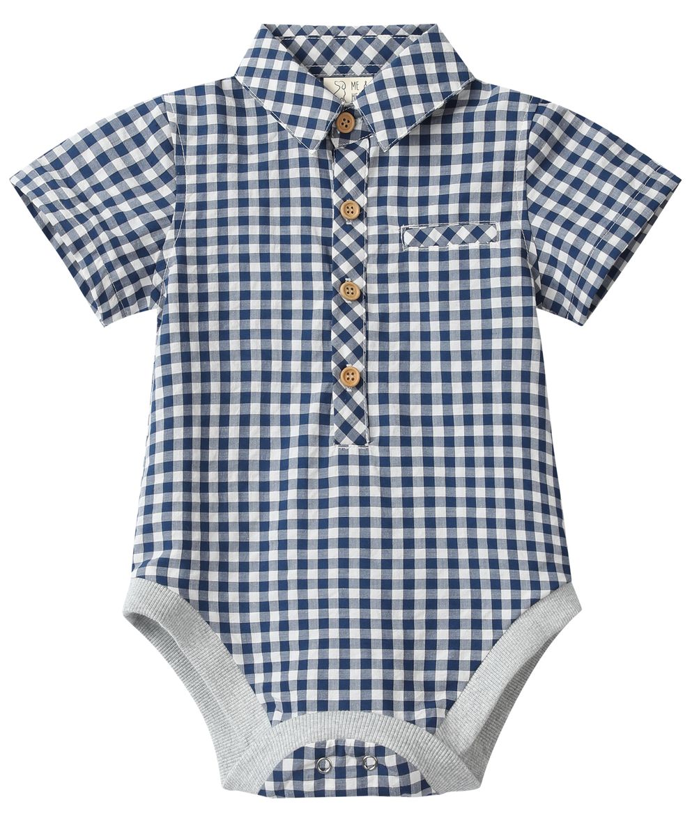 Boys Helford Navy and White Plaid Woven Onesie by Me & Henry