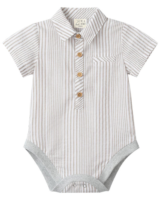 Boys Helford Cream Stripe Woven Onesie by Me & Henry