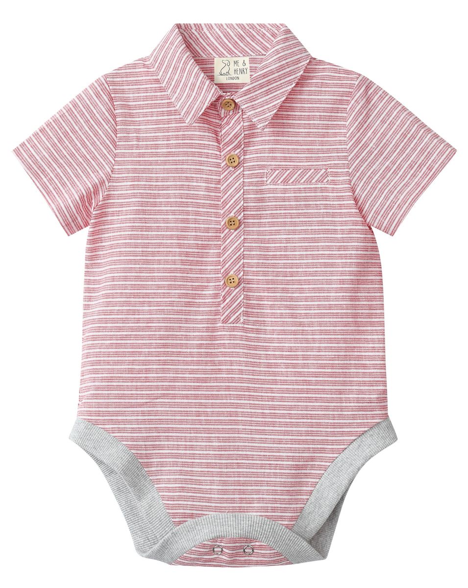 Boys Helford Red Stripe Woven Onesie by Me & Henry