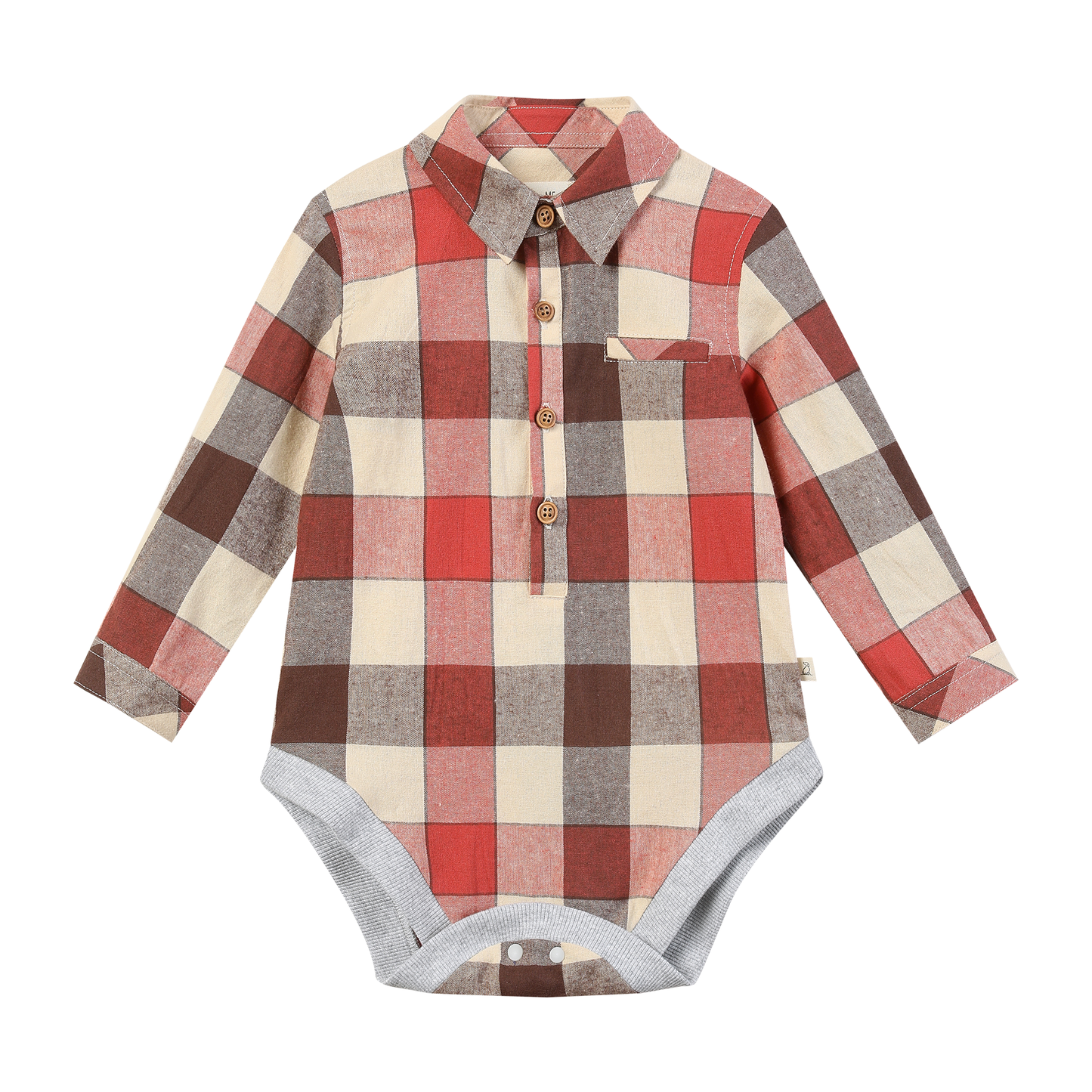 Boys Rust/Cream Large Plaid Jasper Woven Onesie by Me & Henry