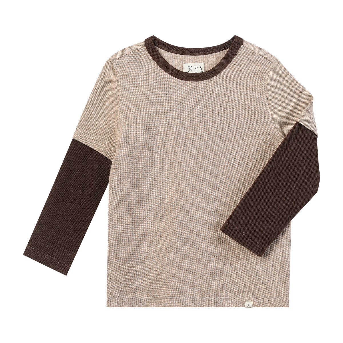Boys Beige Waffle Cameron Mock Sleeve Tee by Me & Henry
