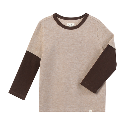 Boys Beige Waffle Cameron Mock Sleeve Tee by Me & Henry