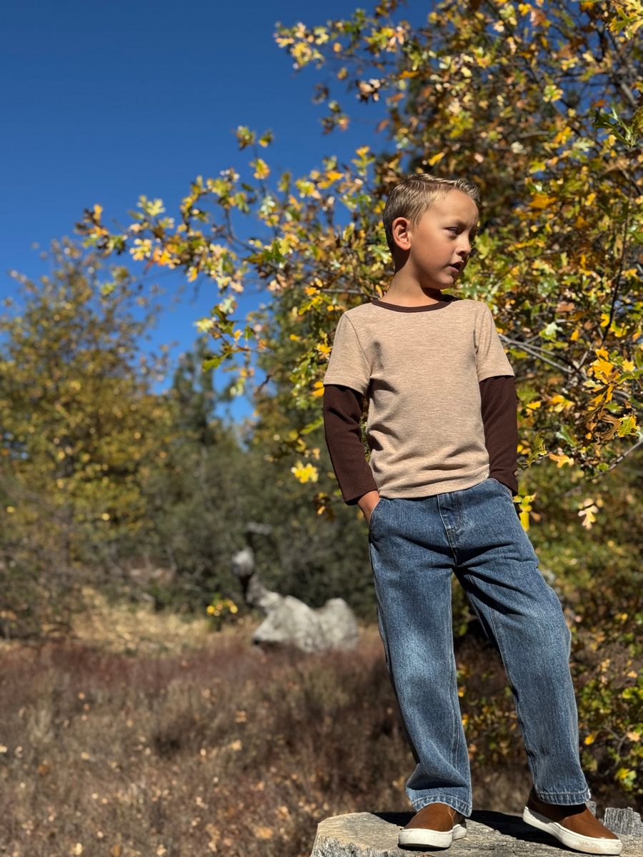 Boys Beige Waffle Cameron Mock Sleeve Tee by Me & Henry