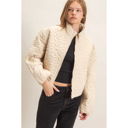 Ladies Daisy Quilted Mock Neck Jacket-Alpaca