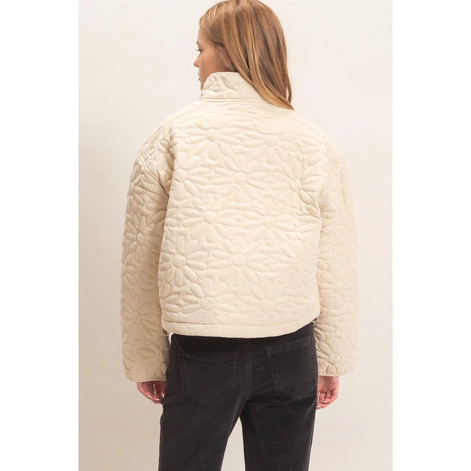 Ladies Daisy Quilted Mock Neck Jacket-Alpaca