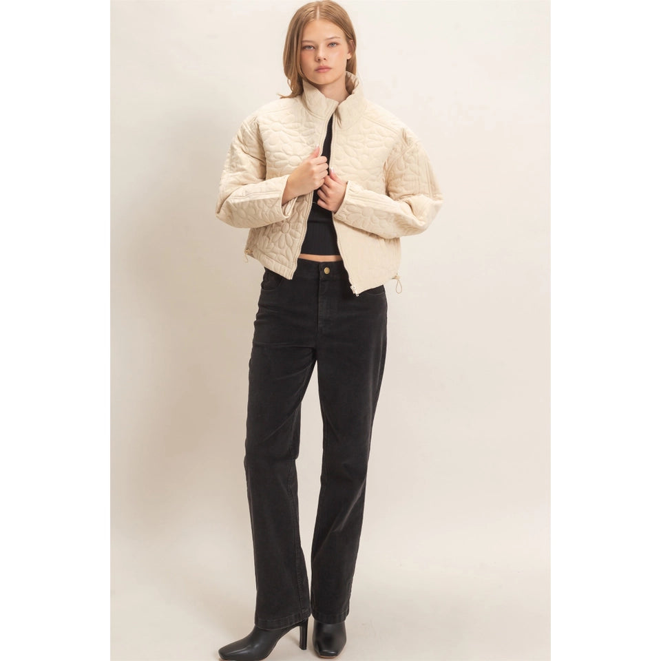 Ladies Daisy Quilted Mock Neck Jacket-Alpaca