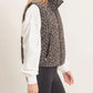 Ladies Leopard Quilted Zip Up Puffer Vest-Black