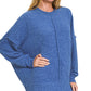 Ladies Brushed Melange Hacci Oversized Sweater-Light Navy