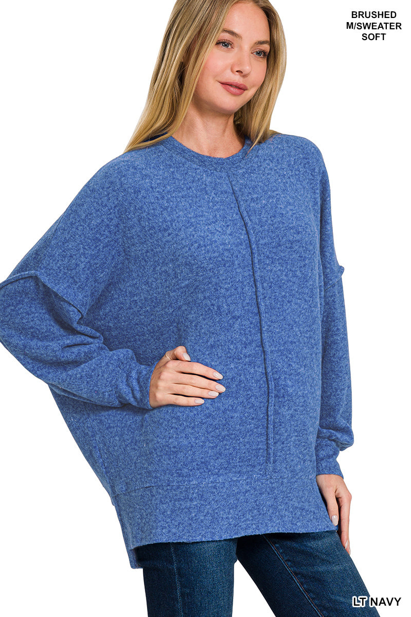 Ladies Brushed Melange Hacci Oversized Sweater-Light Navy