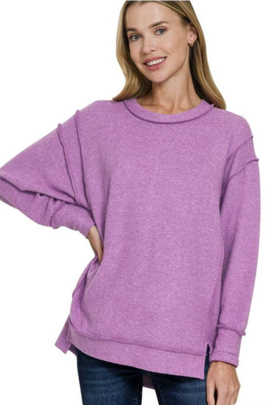 Ladies Zenana Brushed Melange Hacci Oversized Sweater-B Violet