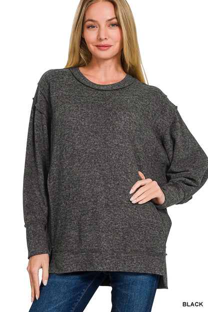 Ladies Zenana Brushed Melange Hacci Oversized Sweater-Black