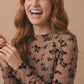 Velvet Flocking Floral Mesh Top-Mocha