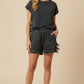 Ladies Washed Side Bow Detail Knit Top-Black