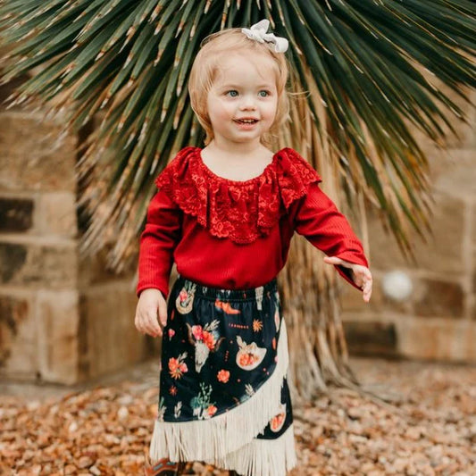 Girls Rust Lace Neck Long Sleeve Onesie or Shirt by Shea Baby