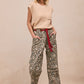 Ladies Bibi Braided Waist Belt Patch Leopard Print Pants - Leopard/Red