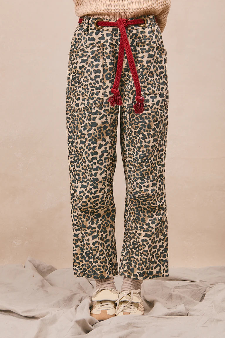 Ladies Bibi Braided Waist Belt Patch Leopard Print Pants - Leopard/Red