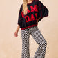 Ladies Bibi Game Day Theme Plaid Printed Pants-Black
