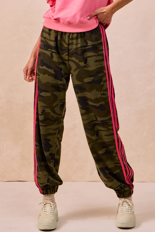 Ladies Bibi Sidelines Camouflage Track Pants-Camo/Neon Pink