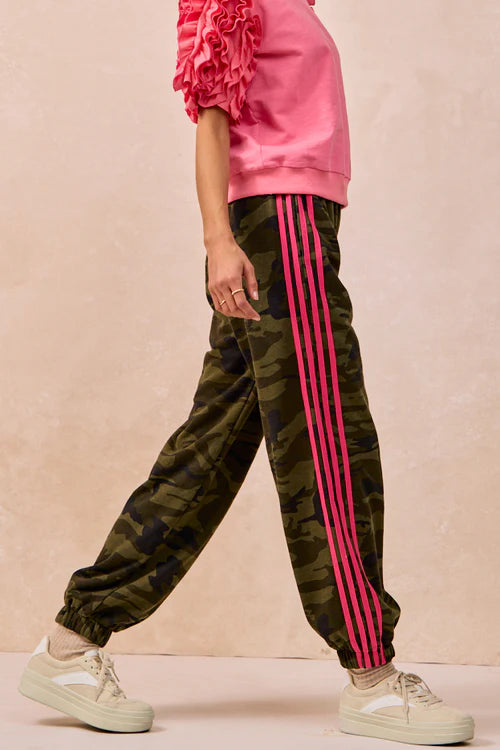 Ladies Bibi Sidelines Camouflage Track Pants-Camo/Neon Pink