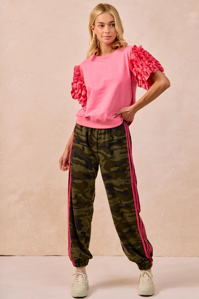 Ladies Bibi Sidelines Camouflage Track Pants-Camo/Neon Pink