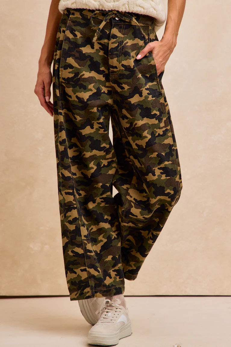 Ladies Bibi Camo Printed High-Waisted Drawstring Pants