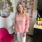 Ladies Pink Flower Dotted Ruffled Sleeve Mesh Top