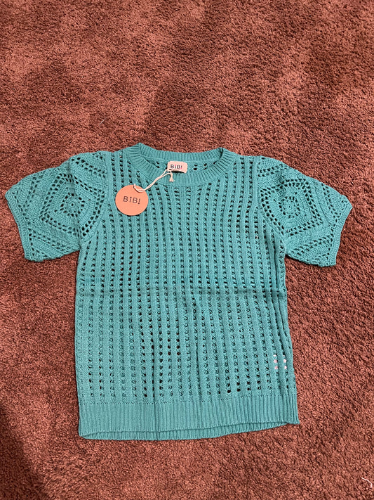 Ladies Crocheted Lace Summer Top With Puff Sleeves-Jade