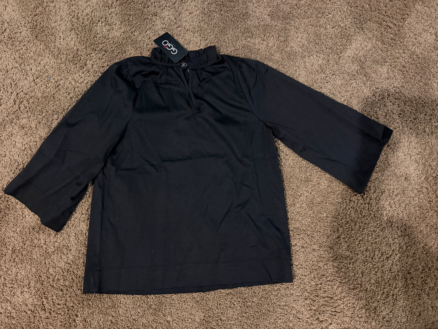 Ladies Ruffled Neck Blouse with 3/4 Length Wide Sleeves