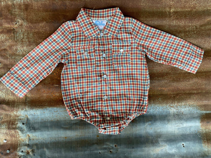 Boys Red Plaid Pearl Snap L/S Onesie or Shirt by Shea Baby