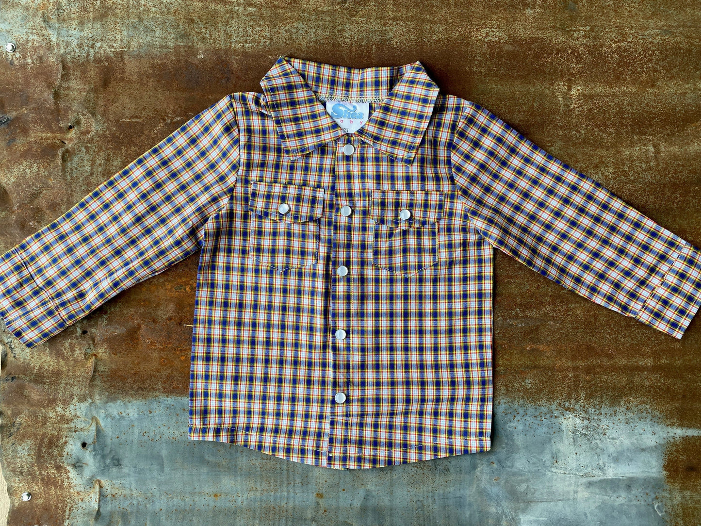 Boys Blue Plaid Pearl Snap L/S Onesie or Shirt by Shea Baby