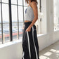Ladies Windbreaker Pants With Contrast Stripe-Black/White