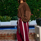 Ladies Windbreaker Pants With Contrast Stripe-Burgundy/White