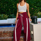 Ladies Windbreaker Pants With Contrast Stripe-Burgundy/White