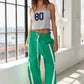 Ladies Windbreaker Pants With Contrast Stripe-Green/White