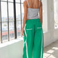Ladies Windbreaker Pants With Contrast Stripe-Green/White