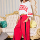 Ladies Windbreaker Pants With Contrast Stripe-Red/Black