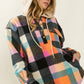 Ladies BiBi Multi Colors Vintage Brushed Fleece Checker Hoodie