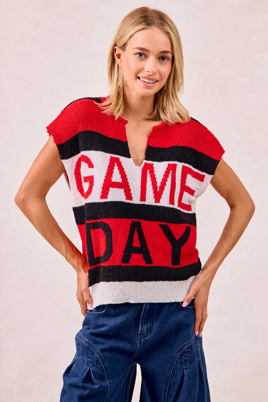 Ladies Bibi Game Day Theme Sleeveless Knit Top - Red/Black