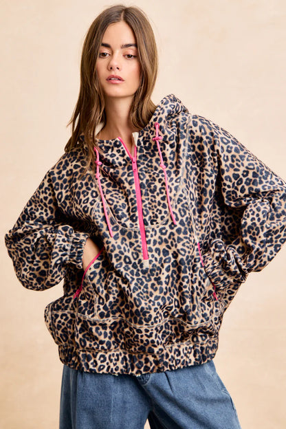 Ladies Bibi Leopard Stitch Oversized Brushed Texture Jacket-Pink