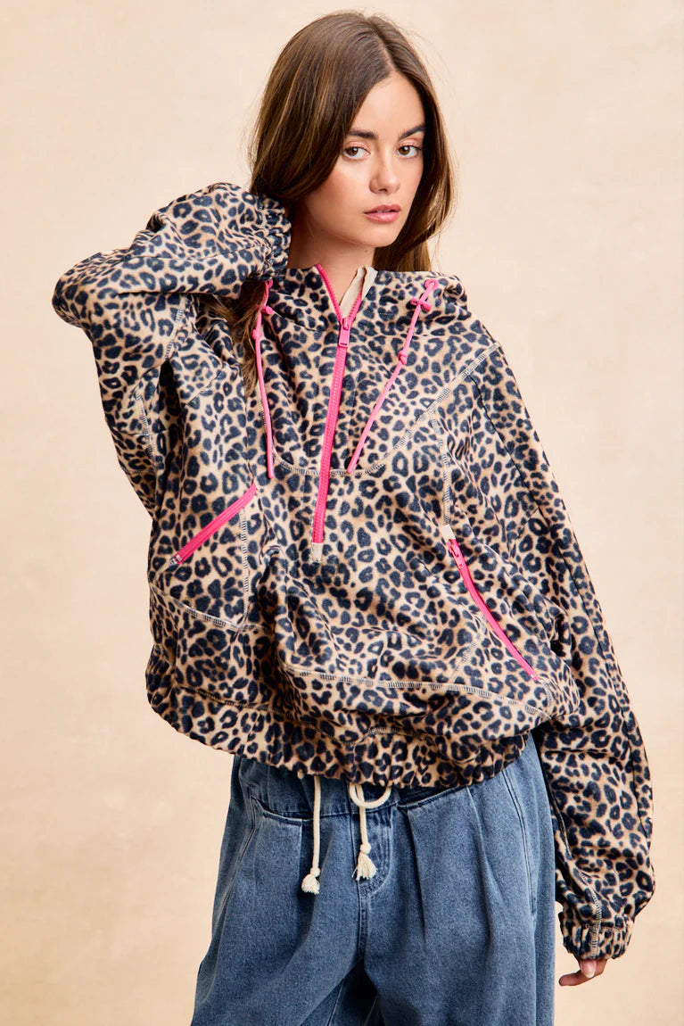 Ladies Bibi Leopard Stitch Oversized Brushed Texture Jacket-Pink